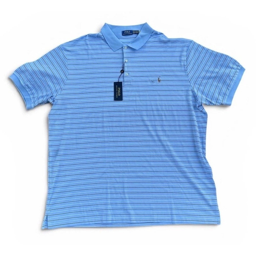 Polo Ralph Lauren Polo Shirt Performance Light Blue Striped Men's 3XLT 3XL TALL